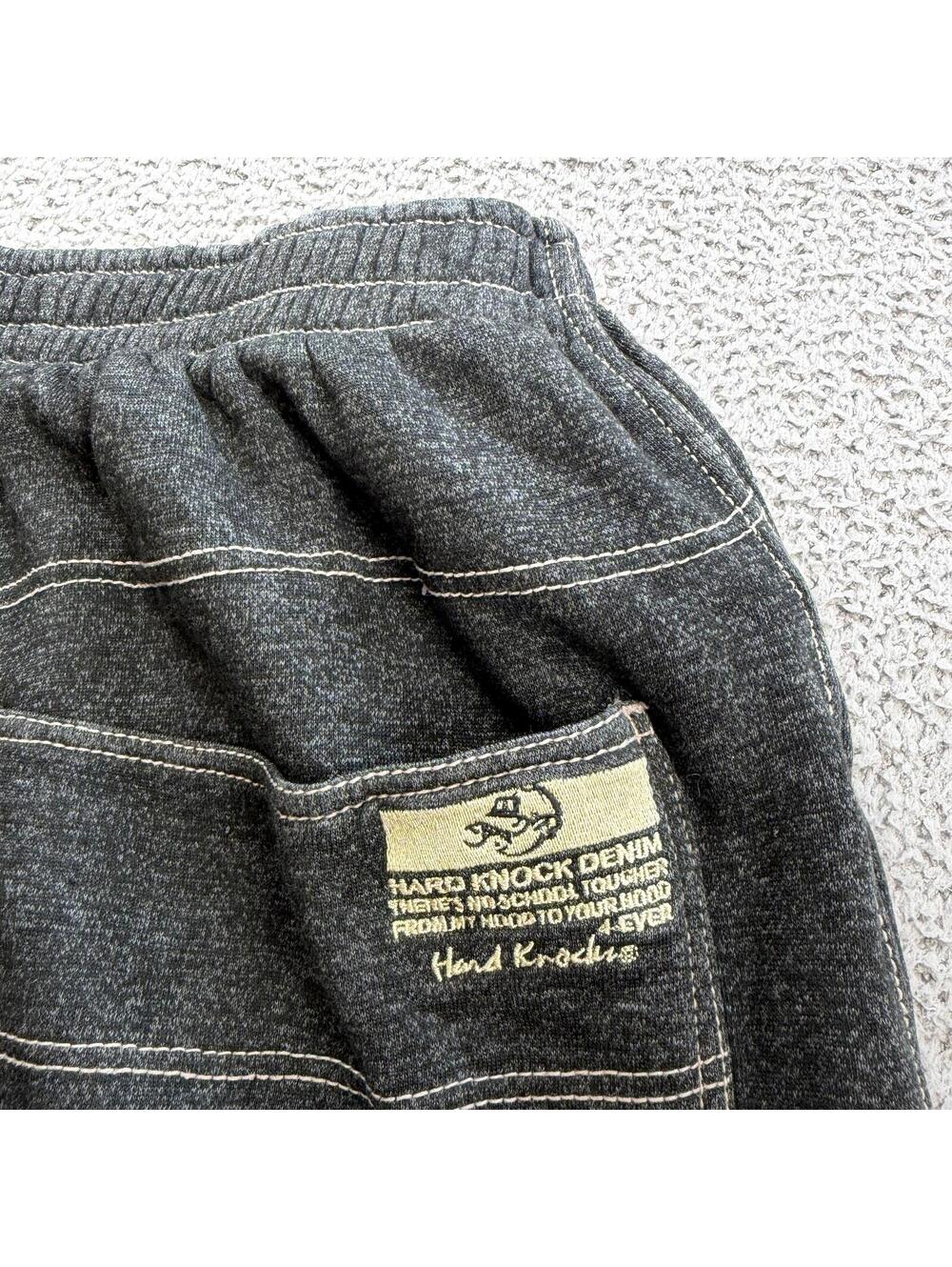 Y2K Hard Knock Denim Embroidered Baggy Cargo Sweatpants Black Wide Leg Carpenter - Picture 5 of 12